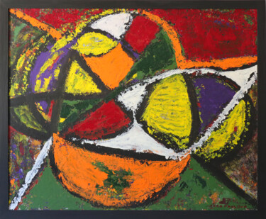 Painting titled "Abstract still life" by Lora Pavlova, Original Artwork, Oil Mounted on Wood Panel