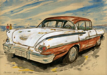 Pintura titulada "Chevrolet Biscayne…" por Loran De Cevinne, Obra de arte original, Acuarela