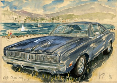 Pintura titulada "Dodge Charger 1969…" por Loran De Cevinne, Obra de arte original, Acuarela