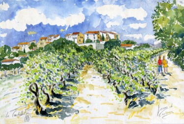 Peinture intitulée "Les vignes du villa…" par Loran De Cevinne, Œuvre d'art originale, Aquarelle