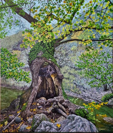 Painting titled "Old tree" by Lorant Cucui, Original Artwork, Acrylic