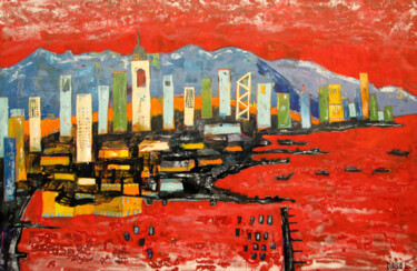 제목이 "Hong Kong"인 미술작품 Lorenzo Dalcò로, 원작, 에나멜 나무 들것 프레임에 장착됨