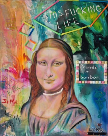 Ζωγραφική με τίτλο "Mona Lisa en 2023" από Lorie Renaud, Αυθεντικά έργα τέχνης, Ακρυλικό Τοποθετήθηκε στο Ξύλινο φορείο σκελ…