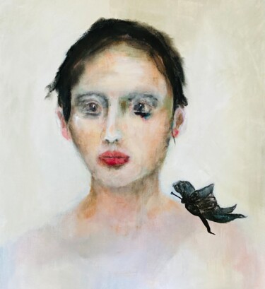 Malerei mit dem Titel "Le papillon nor" von Martine Swynghedauw, Original-Kunstwerk, Acryl