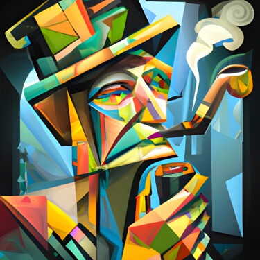 Digitale Kunst getiteld "Man with Pipe" door Lorraine Lyn, Origineel Kunstwerk, AI gegenereerde afbeelding