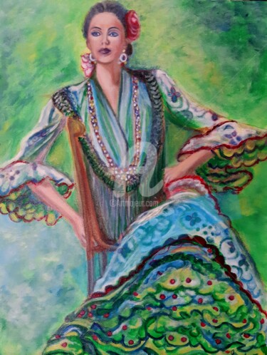 Painting titled "Flamencura" by Loubarca, Original Artwork, Oil