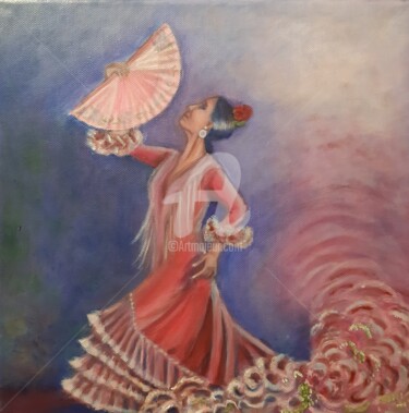 Schilderij getiteld "Flamenca 23" door Loubarca, Origineel Kunstwerk, Olie Gemonteerd op Frame voor houten brancard