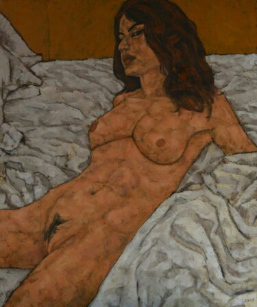 Painting titled "Nu assis(2)" by Louis Carcassonne, Original Artwork, Oil