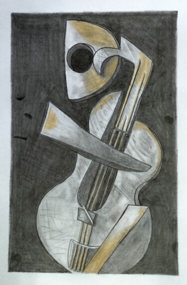 Tekening getiteld "Contrebasse" door Louis Garcia, Origineel Kunstwerk, Potlood