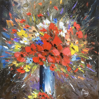 Malerei mit dem Titel "les coquelicots s'e…" von Louis Magre, Original-Kunstwerk, Öl Auf Keilrahmen aus Holz montiert