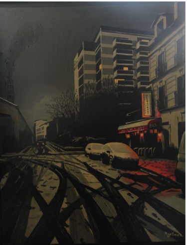 Peinture intitulée "bar-de-banlieue-5.j…" par Louis Martinez, Œuvre d'art originale, Huile