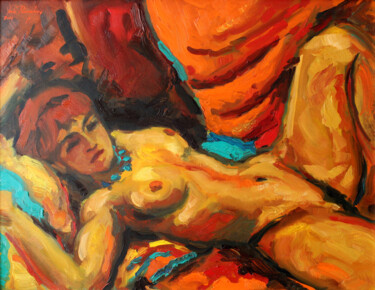 Painting titled "VENUS FAUVE (référe…" by Louis Runemberg, Original Artwork, Oil Mounted on Wood Stretcher frame