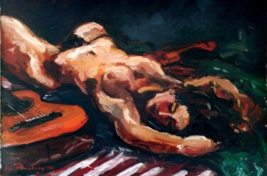Painting titled "FEMME NUE A LA GUIT…" by Louis Runemberg, Original Artwork