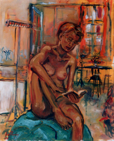 Pintura titulada "LA LECTRICE NUE BEA…" por Louis Runemberg, Obra de arte original, Oleo Montado en Bastidor de camilla de m…