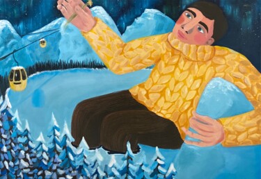 Peinture intitulée "Lac gelé et aurores…" par Louise Autréau, Œuvre d'art originale, Acrylique Monté sur Châssis en bois