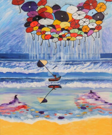 「Envol de parapluies…」というタイトルの絵画 Louise Bressangeによって, オリジナルのアートワーク, オイル