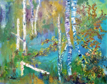 Peinture intitulée "LES BOULEAUX" par Louise Sultan, Œuvre d'art originale, Acrylique Monté sur Châssis en bois