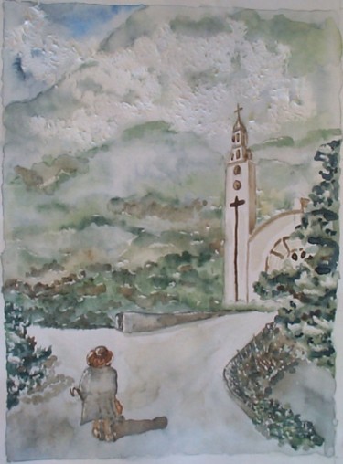 Peinture intitulée "Eglise de Cilaos" par Louise, Œuvre d'art originale