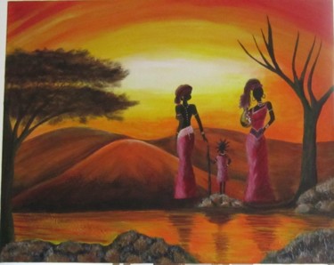 Schilderij getiteld "3 Africanas" door Lourdes Molins Marin, Origineel Kunstwerk