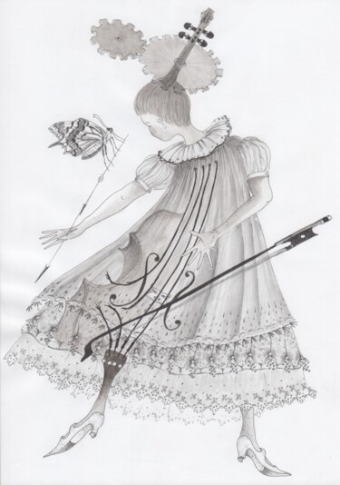 Dessin intitulée "La corde usée" par Lourtis, Œuvre d'art originale, Encre