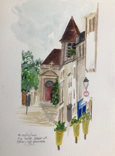 Painting titled "Église Saint Germai…" by Lourtis, Original Artwork, Watercolor