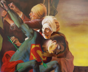 Schilderij getiteld "Superman soigné par…" door Stephane Louveau, Origineel Kunstwerk, Olie