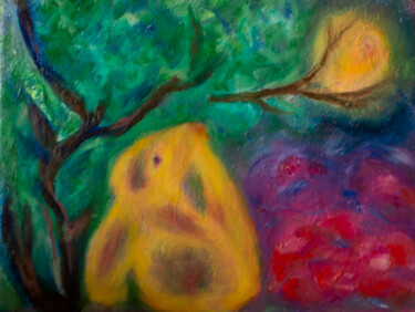 Painting titled "Lovely Night" by Lu Meng, Original Artwork, Oil Mounted on Wood Stretcher frame