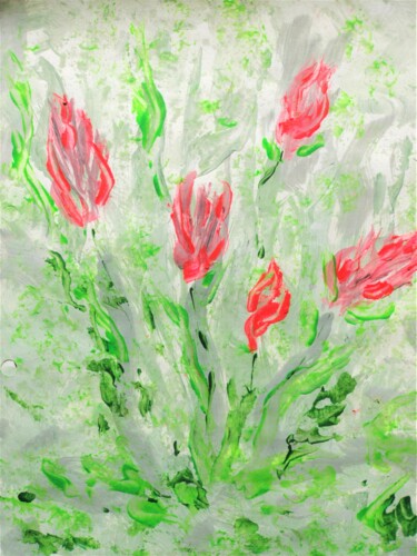 Картина под названием "Fire Salvia" - Lu Sho, Подлинное произведение искусства, Акрил