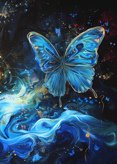 Arte digitale intitolato "Blue Butterfly" da Lu Sho, Opera d'arte originale, Immagine generata dall'IA