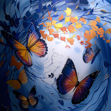 Arts numériques intitulée "Butterflies in cosm…" par Lu Sho, Œuvre d'art originale, Image générée par l'IA