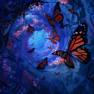 Цифровое искусство под названием "Orange butterflies…" - Lu Sho, Подлинное произведение искусства, Изображение, сгенерирован…