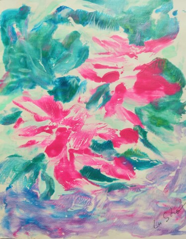 Painting titled "Abstract pink flower" by Lu Sho, Original Artwork, Acrylic