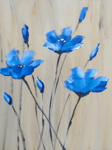 Painting titled "Blue vibrant flowers" by Lu Sho, Original Artwork, Acrylic