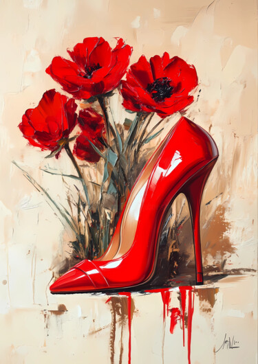 Arte digital titulada "Red stiletto" por Lu Sho, Obra de arte original, Imagen generada por IA