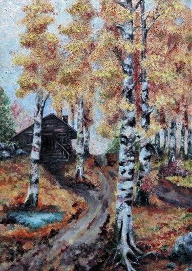 Painting titled "Autumn" by Luna Smith, Original Artwork, Oil Mounted on Wood Stretcher frame