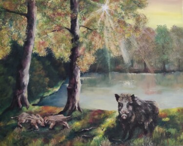 Malerei mit dem Titel "Melting Autumn Sunr…" von Luna Smith, Original-Kunstwerk, Öl Auf Keilrahmen aus Holz montiert