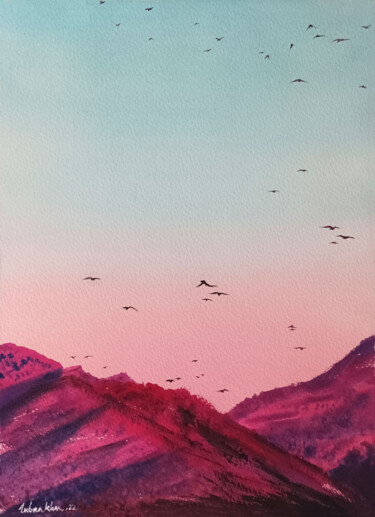 "Summit to the Sky 1" başlıklı Tablo Lubna Khan tarafından, Orijinal sanat, Suluboya