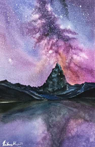 제목이 "Violet Nebula"인 미술작품 Lubna Khan로, 원작, 수채화
