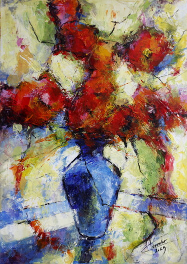 Pittura intitolato "Vase Full of Flower…" da Ľubomír Korenko, Opera d'arte originale, Acrilico Montato su Telaio per barella…