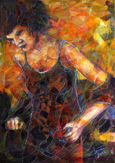 Pintura titulada "Woman in clared" por Ľubomír Korenko, Obra de arte original, Acrílico Montado en Panel de madera