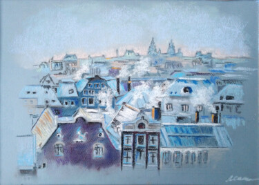 Ζωγραφική με τίτλο "Flight over winter…" από Любовь Самойлова, Αυθεντικά έργα τέχνης, Παστέλ