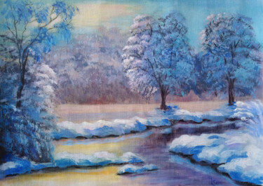 Malarstwo zatytułowany „Winter dawn in the…” autorstwa Любовь Самойлова, Oryginalna praca, Akryl