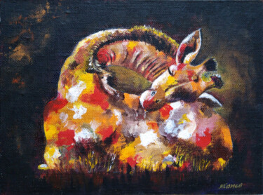 Painting titled "Sleeping giraffe-pi…" by Liubov Samoilova, Original Artwork, Acrylic Mounted on Other rigid panel