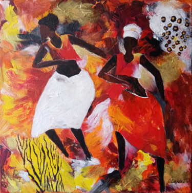 Malarstwo zatytułowany „African dancing by…” autorstwa Любовь Самойлова, Oryginalna praca, Akryl Zamontowany na Drewniana ra…