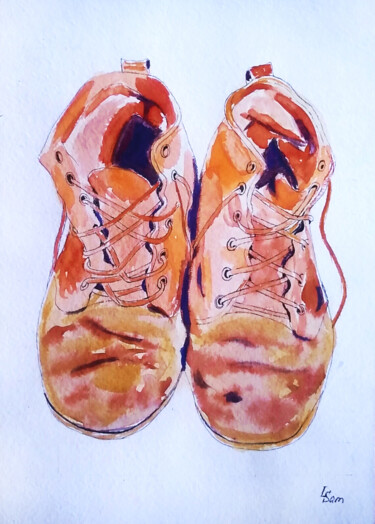 Painting titled "The boots are resti…" by Liubov Samoilova, Original Artwork, Watercolor