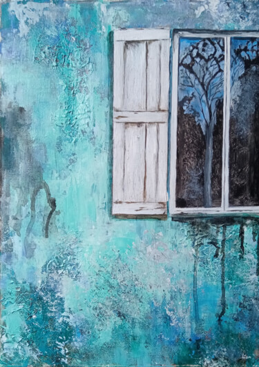 Painting titled "Window in an old tu…" by Liubov Samoilova, Original Artwork, Acrylic