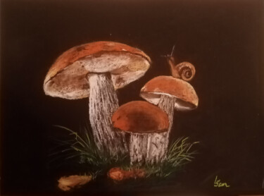 Ζωγραφική με τίτλο "Family of mushrooms…" από Любовь Самойлова, Αυθεντικά έργα τέχνης, Παστέλ