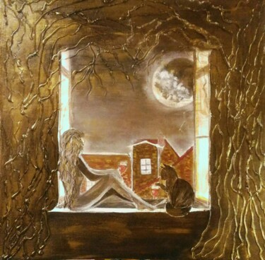 Ζωγραφική με τίτλο ""Беседа"" από Любовь Усова, Αυθεντικά έργα τέχνης, Ακρυλικό Τοποθετήθηκε στο Ξύλινο φορείο σκελετό