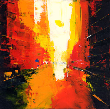 Peinture intitulée "Ville incandescente…" par Luc Andrieux, Œuvre d'art originale, Acrylique