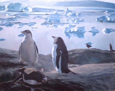 "Gentoo penguins enj…" başlıklı Tablo Luc Bernay tarafından, Orijinal sanat, Petrol